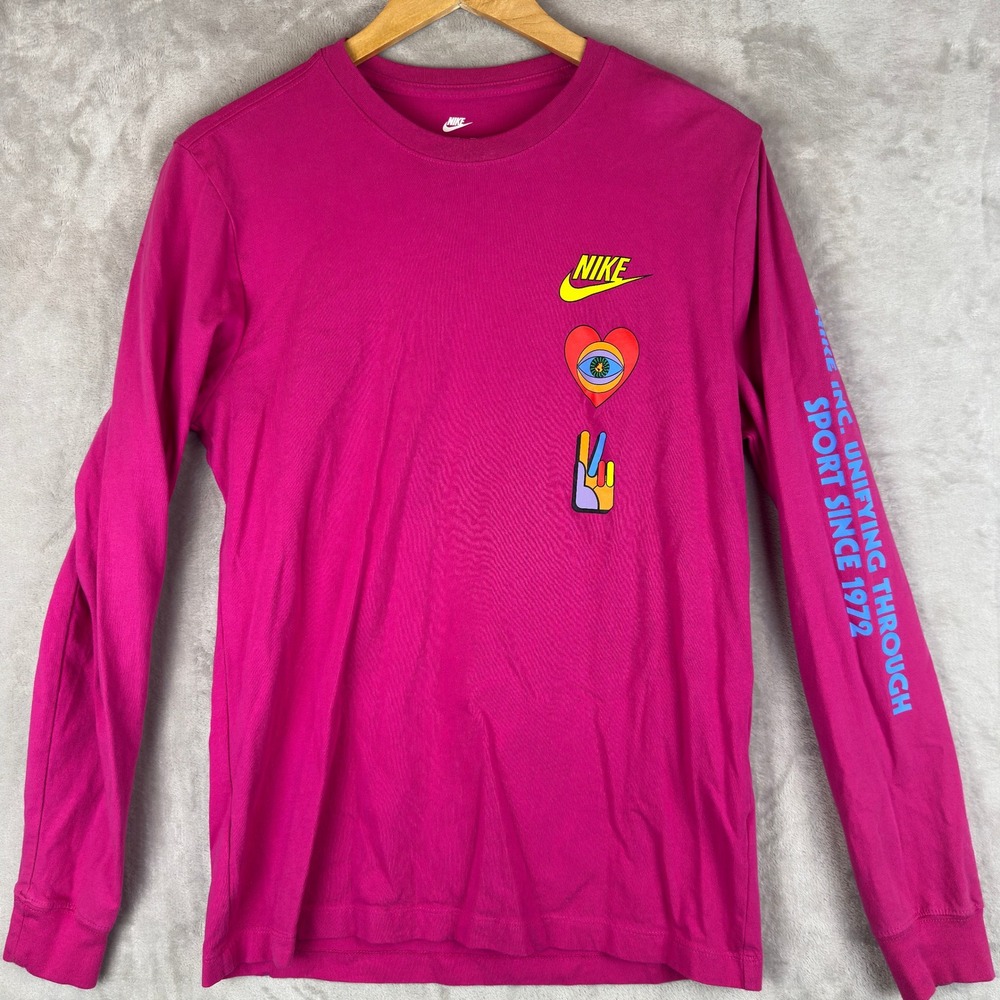 Nike Mens Long Sleeve Graphic Tee Pink Psychedelic Smiley Face DX1053-621 M